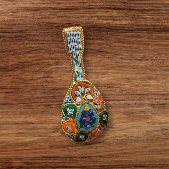 Vintage Italian Micro Mosaic Mandolin Brooch Pin Gold-Tone guitar  instrument - Picture 2 of 6